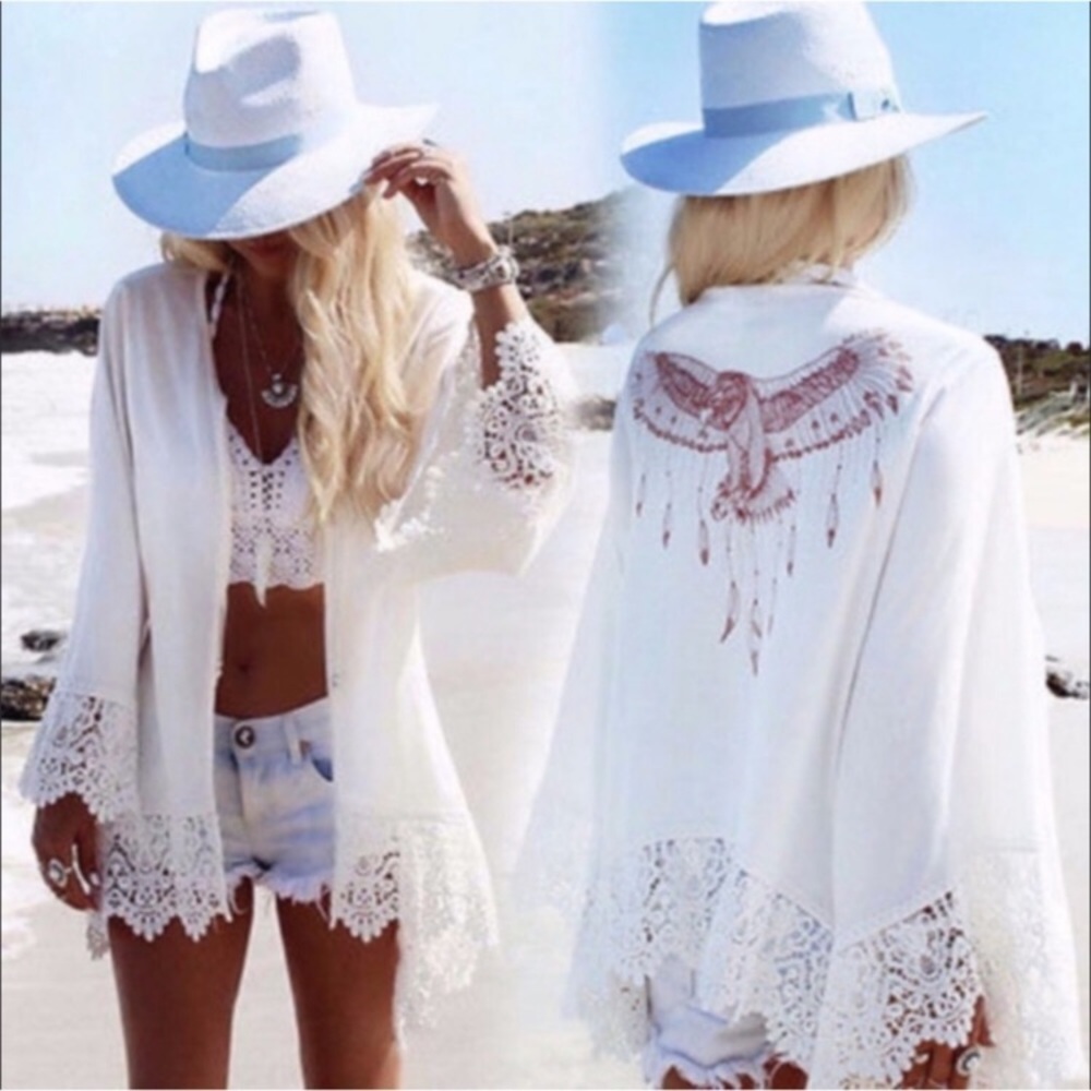 ✨LAST 1✨SALE!✨NEW CHIC LACE TRIM BOHO COVERUP TOP - Picture 4 of 4